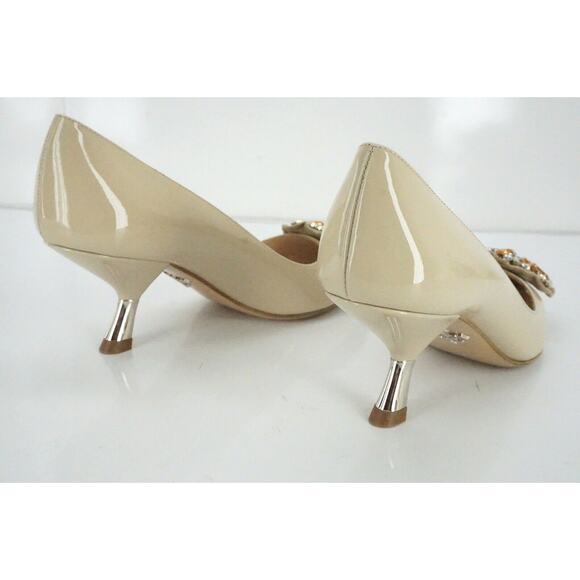 Prada Nude Patent Beaded Broach Mid Heel Pointy Toe Pumps - Picture 11 of 12